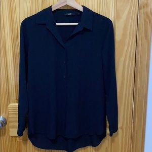 Uniqlo rayon long sleeve blouse -navy size small